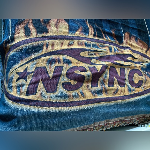 NSYNC Vintage 90s Tapestry Blanket Justin Timberlake Woven Afgan Throw 55”x48” - Picture 2 of 14